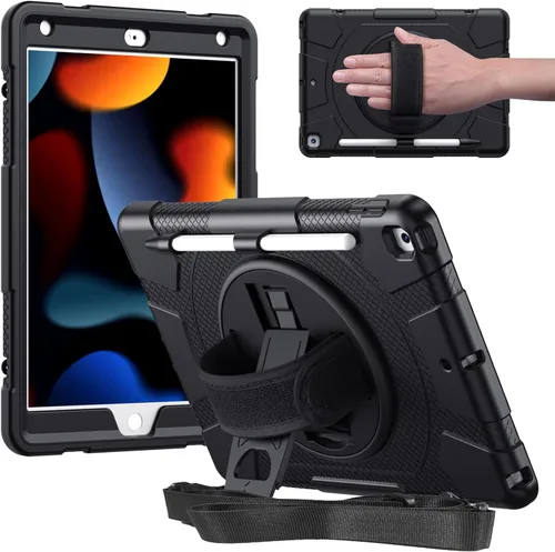 Miniatura 9 de Funda para iPad de 9ª/8ª/7ª Generación de 10.2", Cuerpo Completo Resistente de Servicio Pesado a Prueba de Golpes Anti Rayones Cubierta (Negro Azul)