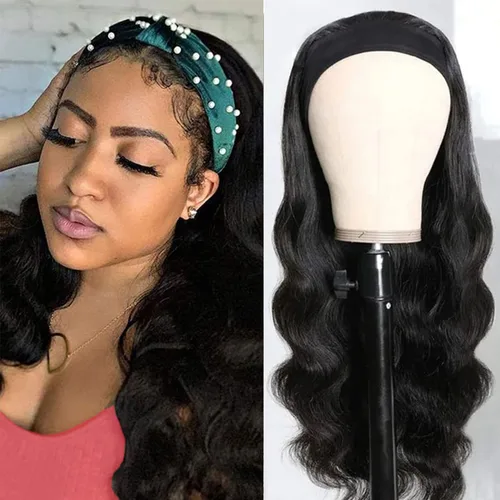 Miniatura 24 de Peluca de cabello humano con diadema para mujer, cabello corto y rizado, peluca de onda profunda, 12 pulgadas, color natural Peluca con diadema