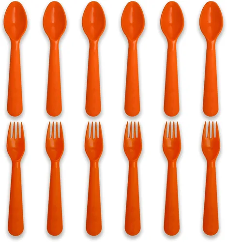 Miniatura 10 de cubiertos para niños cucharas y tenedores utensilios para niños pequeños plásticos reutilizables juego de cubiertos para bebés vajilla para la Dulce