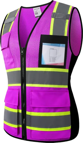 Miniatura 11 de Chaleco de seguridad reflectante para hombres y mujeres con 5 bolsillos y cierre frontal, chaleco de malla de alta visibilidad para construcción