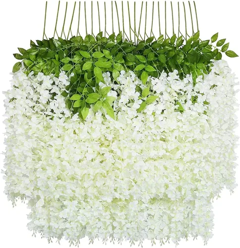 Miniatura 13 de U'Artlines - Juego de 36 piezas (total 139 pies) de enredaderas artificiales de glicinas y ratán, guirnaldas colgantes de flores de seda para Blanco