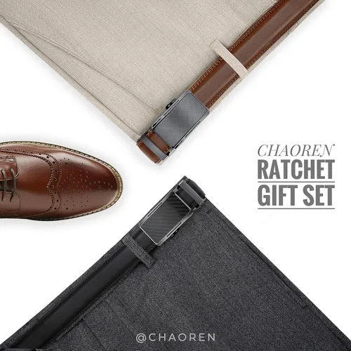 Miniatura 2 de CHAOREN Cinturón de vestir de cuero para hombre, paquete de 2 unidades, cinturón de trinquete para hombre para camisa de vestir y pantalones