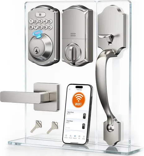 Miniatura 14 de Veise VE012W-H - Juego de cerradura inteligente WiFi para puerta delantera, WiFi integrado, control remoto de aplicación y control de voz, cerradura