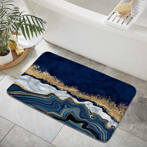 Miniatura 2 de Tapete de baño de mármol azul marino, dorado, gris, abstracto, arte moderno, textura de tinta, piedra, moda, alfombra de baño, alfombra de puerta