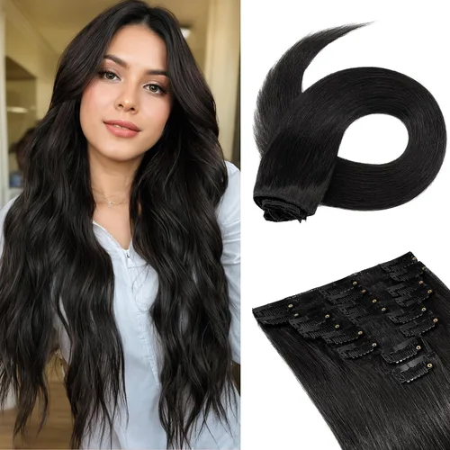 Benehair Extensiones de cabello humano real con clip, extensiones de cabello humano rubio con clip para mujer, largo lacio, natural Remy, cabeza