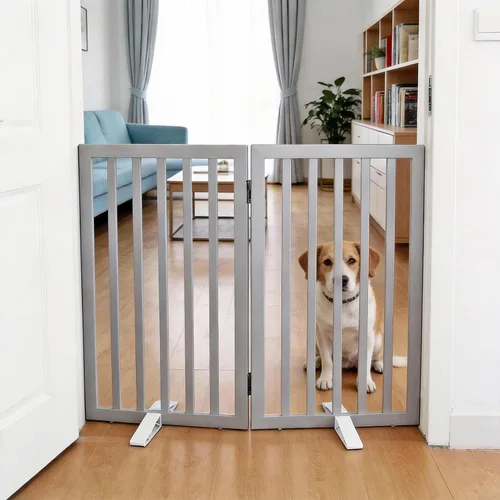 Miniatura 29 de Puerta para perros para interiores, valla independiente para perros, para la casa, puertas, pasillos o escaleras, puerta para mascotas plegable