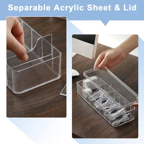 Miniatura 5 de Caja organizadora de cables, caja de almacenamiento de plástico, caja organizadora de cables de alimentación con 10 lazos de goma para oficina