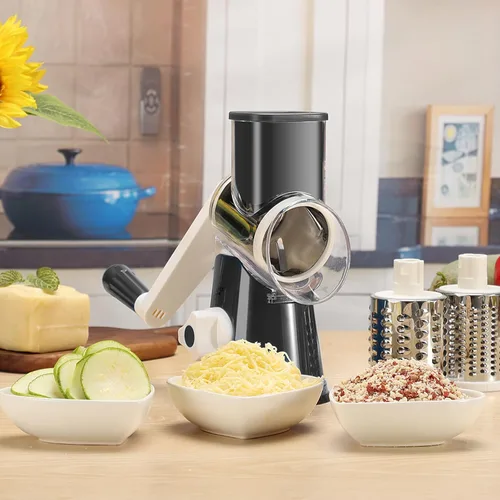 Miniatura 7 de Cambom Kitchen - Rallador de queso giratorio para queso, manual de cocina con mango, cortador de verduras, nueces, 3 cuchillas de tambor Rosa