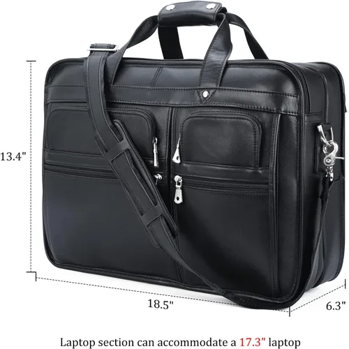 Miniatura 5 de Polare - Maletín de cuero de grano completo de 18.5 pulgadas para computadora portátil, bolsa de mensajero para hombres, grande para portátiles