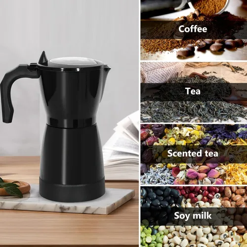 Miniatura 5 de Cafetera eléctrica para café expreso, 10.1 fl oz, 6 tazas de aluminio con protección contra sobrecalentamiento y base desmontable, cafetera italiana