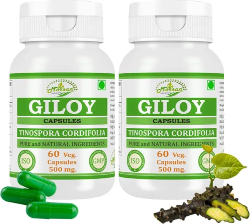 Morsan's Giloy (Tinospora Cordifolia) Cápsulas | Paquete combinado de 2 x 60 x 500 mg. Veg. Cápsulas (2)