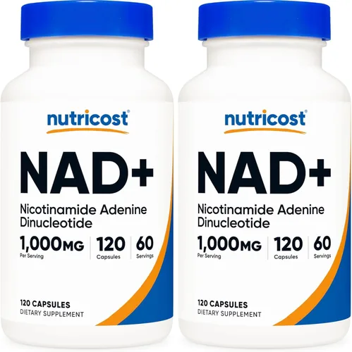 Nutricost Suplemento NAD+ de 1,000 mg por porción, 120 cápsulas (dinucleótido de nicotinamida y adenina) - 60 porciones, sin gluten, vegano (paquete