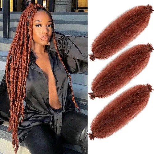 Miniatura 57 de Cabello afro elástico y trenzado de 30 pulgadas 2 paquetes, cabello preesponjado y trenzado elástico pre-estirado para extensiones de cabello suave