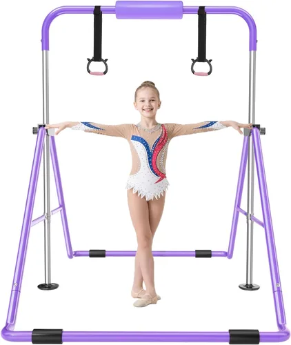 Miniatura 8 de Safly Fun Foldable Gymnastics Bar for Kids, Adjustable 35"-51", Sturdy 145 lbs Capacity, Easy-to-Assemble, Gymnastics Equipment for Kids for Rosa