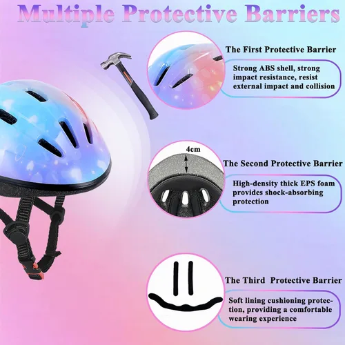 Miniatura 3 de Casco de bicicleta para niños de 3 a 8 años, casco ajustable para niños y niñas, casco ajustable con rodilleras, coderas, muñequeras