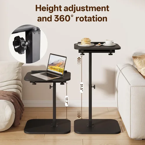 Miniatura 4 de Mesa de bandeja de TV, bandeja para reposabrazos lateral de sofá, altura ajustable, abatible, mesa auxiliar de aperitivos con giro de 360° e Negro