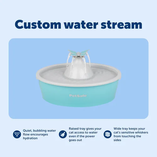 Miniatura 4 de PetSafe Fuente de agua Butterfly Cat con bomba y filtros, bonito dispensador de agua con capacidad de 50 onzas, bomba y filtros mantienen el agua