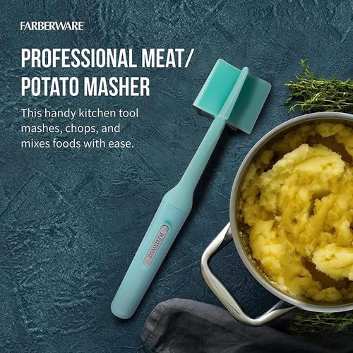 Miniatura 7 de Farberware Triturador de carne y patatas de nailon resistente al calor, seguro para utensilios de cocina antiadherentes, cielo aguamarina