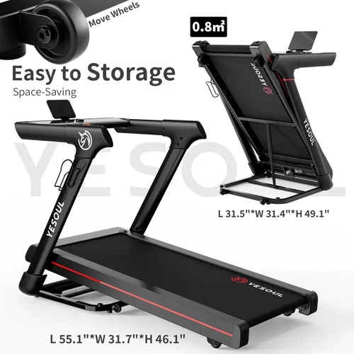 Miniatura 8 de YESOUL Cinta de correr 10% inclinada con asa, 3 en 1 portátil para el hogar y la oficina, cintas de correr plegables con capacidad de peso de 300