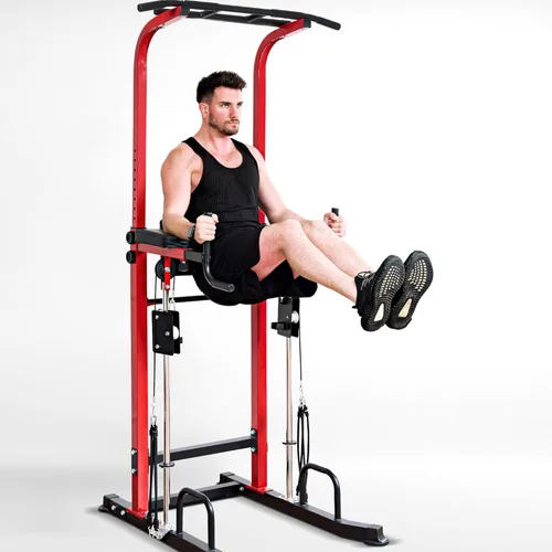Miniatura 8 de Dland Power Tower - Estación de inmersión con barra de dominadas, equipo multifuncional de entrenamiento de altura ajustable para gimnasio en casa