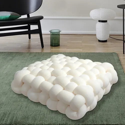 Miniatura 9 de Almohada decorativa cuadrada con nudo de 13 pulgadas, almohada anudada de terciopelo negro, almohada de piso de 8 bolas para sala de estar, ventana