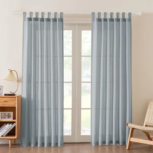 Miniatura 11 de FantasDecor Cortinas de lino de 63 pulgadas de largo, 2 paneles con pestañas superiores para sala de estar/dormitorio, cortinas texturizadas de lino
