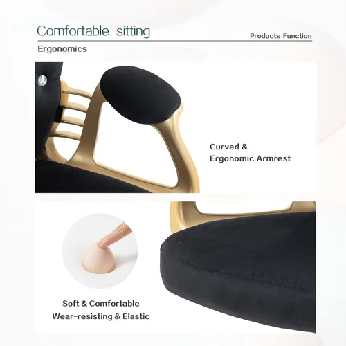 Miniatura 8 de Silla de escritorio de terciopelo para oficina en casa cómoda con base dorada, cómodas sillas giratorias de maquillaje para tocador con respaldo