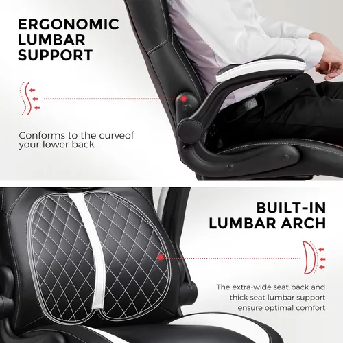 Miniatura 8 de COMHOMA Silla ergonómica para juegos de oficina para adultos, con soporte lumbar, brazos abatibles, altura ajustable, ruedas giratorias de piel