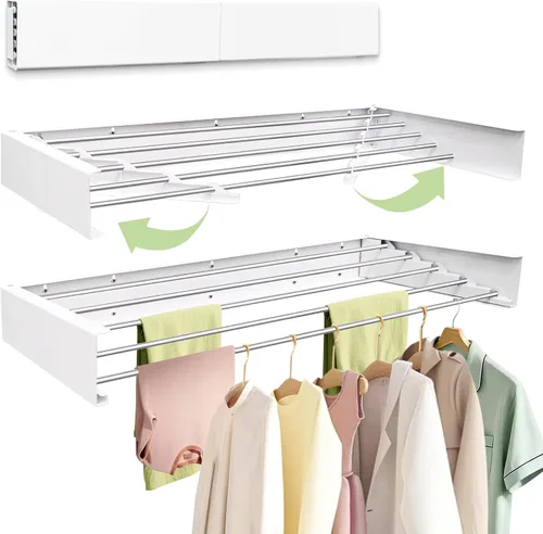Tendedero de pared de 31.5 pulgadas, estante de secado de ropa plegable de pared, estante de secado de ropa para ahorrar espacio, estante de secado