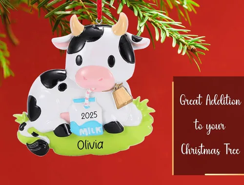 Miniatura 5 de Adorno de Navidad personalizado de vaca 2026 Animal de granja con decoración de árbol de Navidad de leche Regalo de recuerdo único personalizado