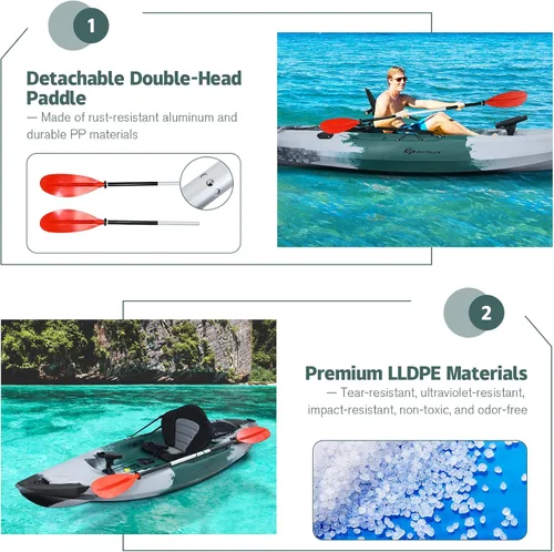 Miniatura 4 de Goplus Kayaks de pesca para adultos, 9.7 pies, kayak de turismo recreativo para una persona con paleta de aluminio, 4 soportes para caña de pescar