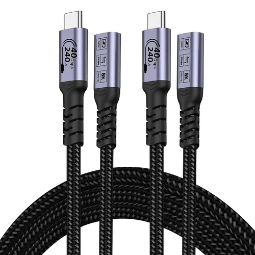 Miniatura 9 de Cable de extensión USB C de 1.5 pies (2 paquetes/240 W/40 Gbps/8K), cable extensor corto USB 4.0, transferencia de datos de alta velocidad de 40