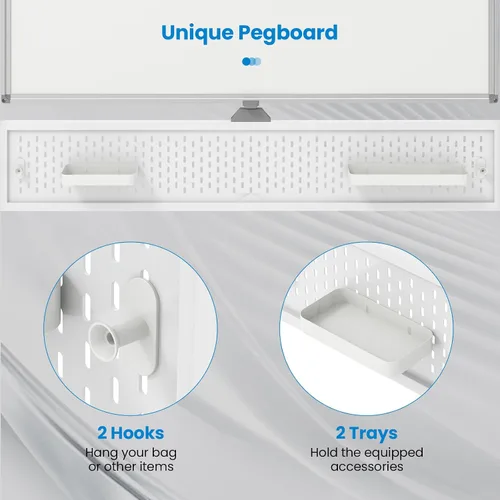 Miniatura 3 de Goplus Pizarra blanca rodante de 48 x 36 pulgadas, pizarra magnética de borrado en seco de altura ajustable con tablero de clavijas, ganchos