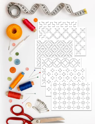Miniatura 3 de Gezan 20 piezas de plantillas Sashiko 8.3 x 5.9 pulgadas plantilla de plástico Sashiko patrón geométrico estabilizadores de bordado de línea