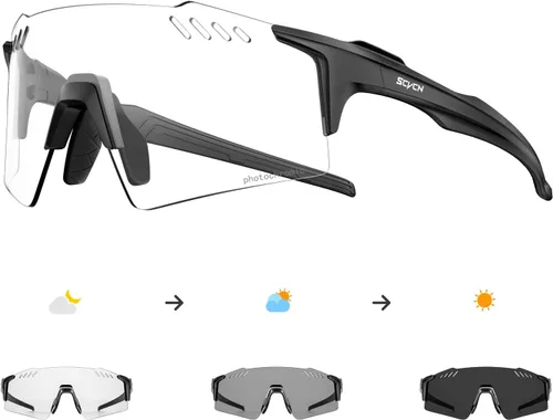 SCVCN Photochromic Cycling Glasses UV400 Protection for Women Men Cycling Glasses TR90 Frame MTB Running Mountain Bike 01 Marco Negro Lente