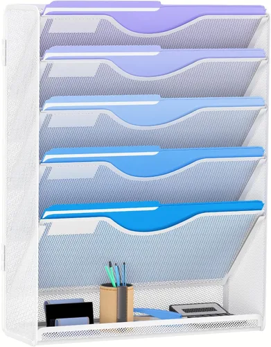 Miniatura 9 de Gawerk Organizador de archivos colgante de 6 niveles, soporte de malla para archivos de pared, estante para carpetas de papel con bandeja plana Negro