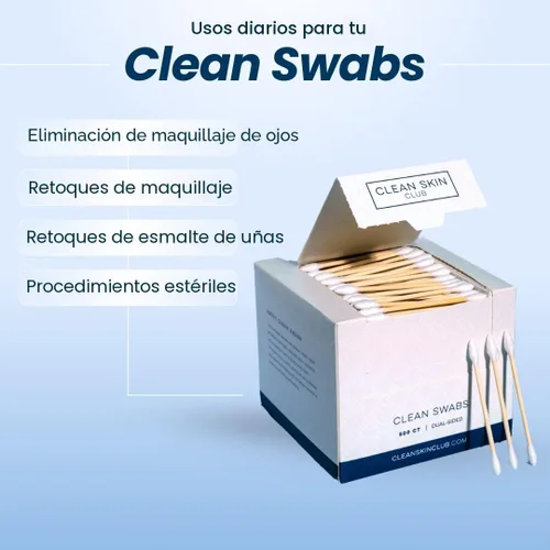 Miniatura 4 de Clean Skin Club Clean Swabs 500CT Punta puntiaguda Biodegradable + algodón orgánico y bambú Maquillaje y retoques de esmalte de uñas Sin