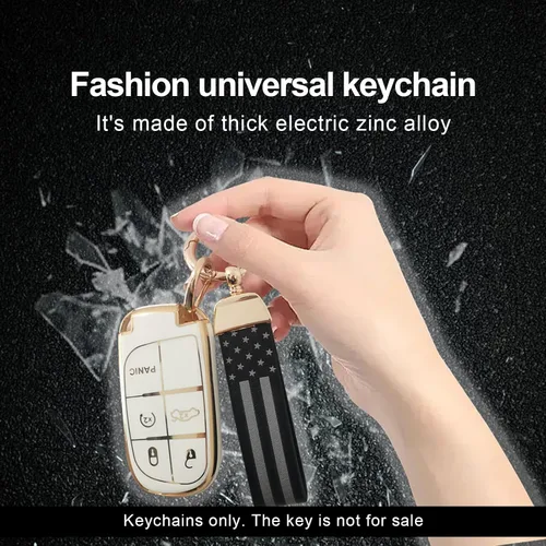 Miniatura 6 de Llavero de coche con bandera americana, accesorios con traje de aleación de zinc, llavero universal de cuero para hombre y mujer (dorado)