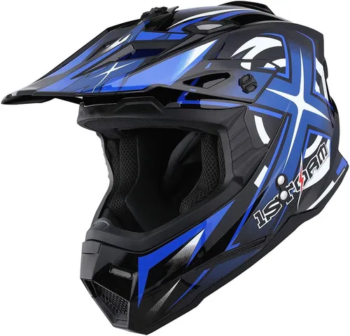 Miniatura 2 de 1Storm - Casco de motocross para adultos, BMX, MX, ATV, Dirt Bike, motocicleta cuádruple de cuatro ruedas, estilo de carreras, HF801 Sonic Blue
