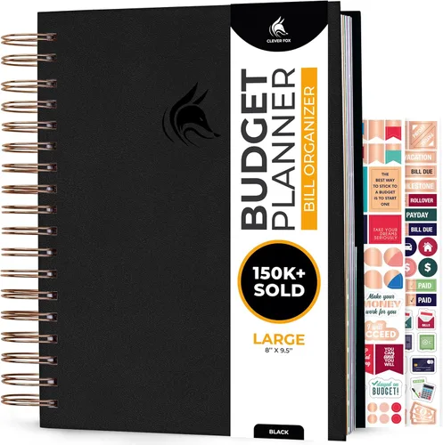 Clever Fox Planificador de presupuesto y organizador mensual de facturas con bolsillos. Rastreador de gastos, diario de presupuestos y libro Negro
