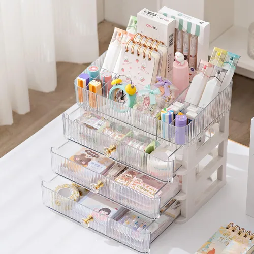 Miniatura 5 de Organizador de maquillaje con 3 cajones grandes, organizador de encimera para cosméticos, ideal para tocadores de baño y dormitorio, soporte