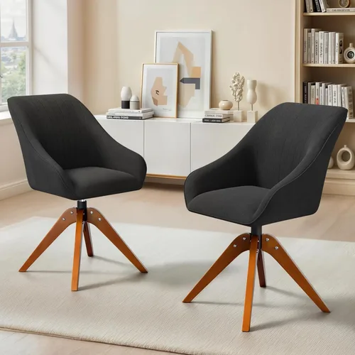 Miniatura 13 de MoNiBloom Silla giratoria decorativa, sillón moderno de mediados de siglo con patas de madera maciza, silla de escritorio de oficina en casa, sin