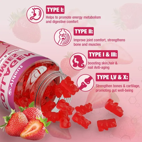 Miniatura 5 de Gomitas de colágeno con vitamina C y biotina, 200 mg de péptidos de colágeno para cabello, piel y uñas, apoyo para hombres y mujeres. Suplemento