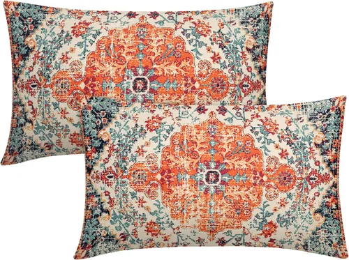 Miniatura 19 de Fundas de almohada boho naranja azul 20x20 pulgadas, juego de 2 fundas de almohada estilo bohemio alfombra vintage étnica para sofá, fundas