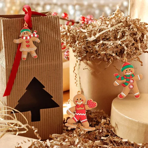 Miniatura 5 de Whaline Juego de 15 adornos de Navidad de pan de jengibre de 2 x 3 pulgadas, figuras colgantes para árbol de Navidad, temporada festiva, decoración