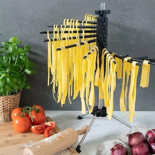 Miniatura 2 de Navaris Escurridor plegable para pasta, soporte alto y compacto para fideos de espaguetis con 16 varillas de plástico, accesorios para hacer pasta