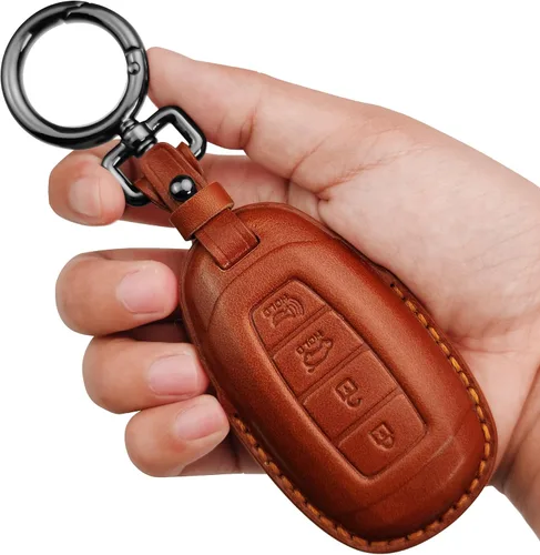 Miniatura 11 de Tukellen Funda de cuero genuino para llavero inteligente para Hyundai Palisade Elantra GT Accent Kona Santa Fe Veloster 2020-2022 (negro, 4 botones)