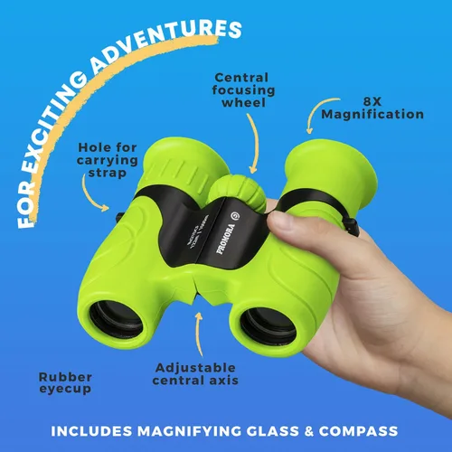 Miniatura 2 de Binoculares para niños – Juguete perfecto para niños pequeños y niñas – Juego extenso que incluye lupa y brújula – Potente aumento 8 x 21 – niños