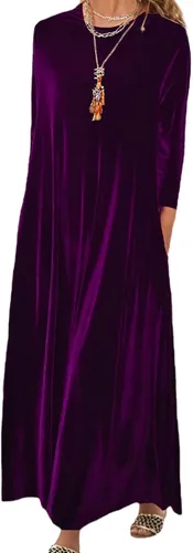 Miniatura 8 de Vestido de terciopelo para mujer, formal, casual, linda, cuello redondo, elegante, de manga corta, con bolsillo