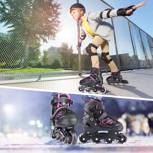 Miniatura 7 de Patines en línea ajustables, patines en línea para exterior con ruedas completamente iluminadas para niños y adultos, mujeres, niñas y niños C-rosa